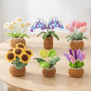 Chậu hoa len handmade mini decor bàn học, bàn làm việc
